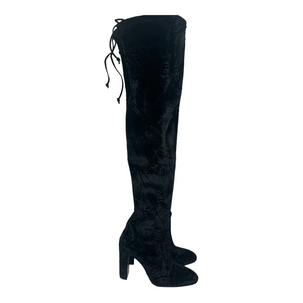 Stuart Weitzman Vidaland Convertible Boot in Black Crushed Velvet. Sz: 6.5